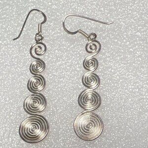 Sterling Silver Earrings 2.5" Spiral Dangle Celtic Swirl Galaxy Artisan Made